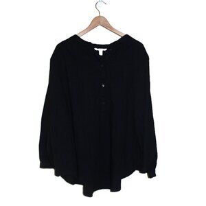 H&M (UK) 100% Cotton Baloon-Sleeve Blouse in Black